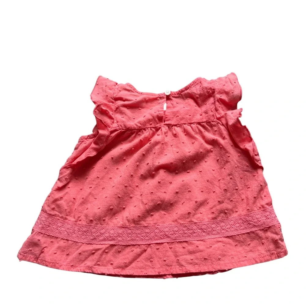 Osh Kosh Baby Girls‎ 6M Pink Cotton Blouse, Ruffled Sleeves, Puff Embroidery